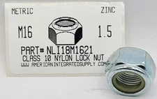 M16-1.50 HEX NYLON INSERT LOCK NUTS CLASS 10 STEEL ZINC PLATED D985 (5)