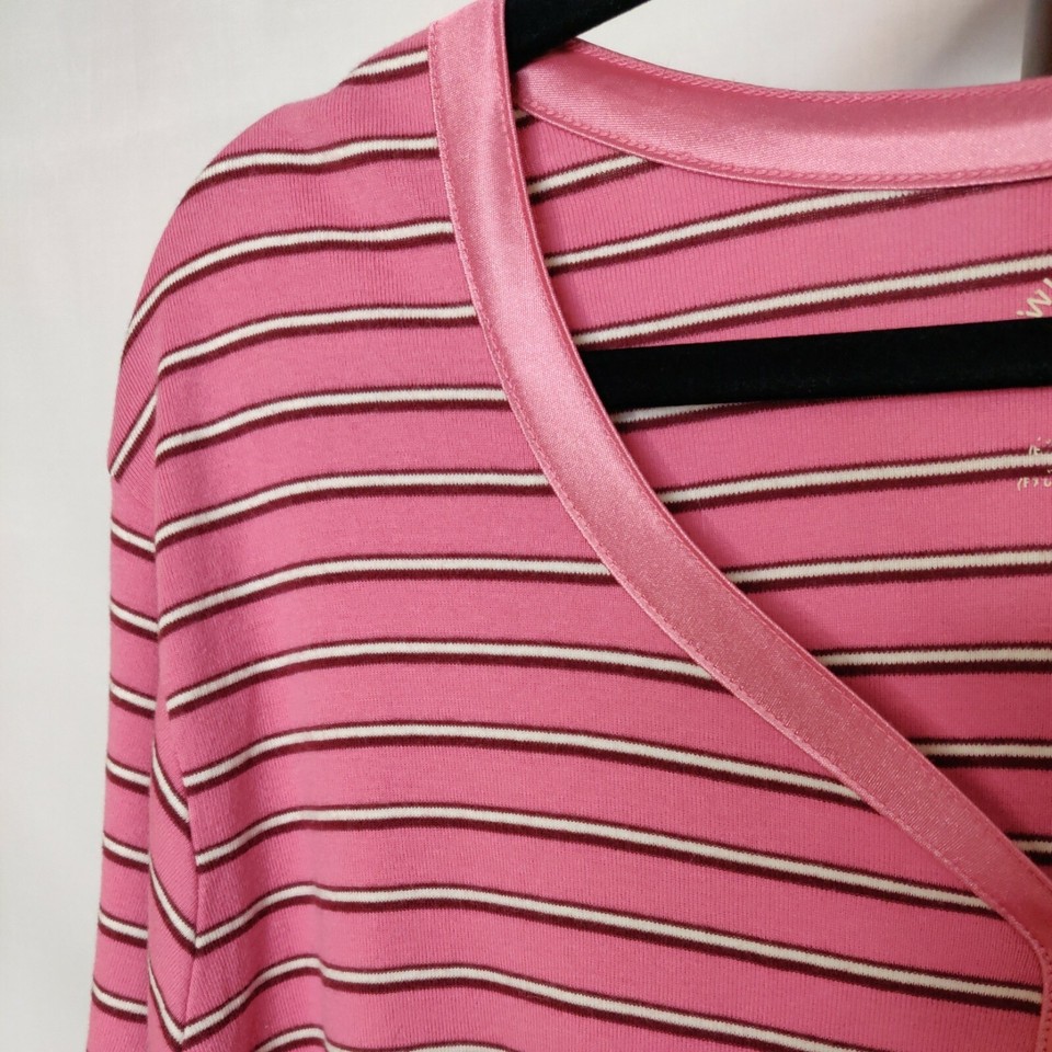 White Stag Tee women's size 3X(2224W) pink striped vneck w buttons