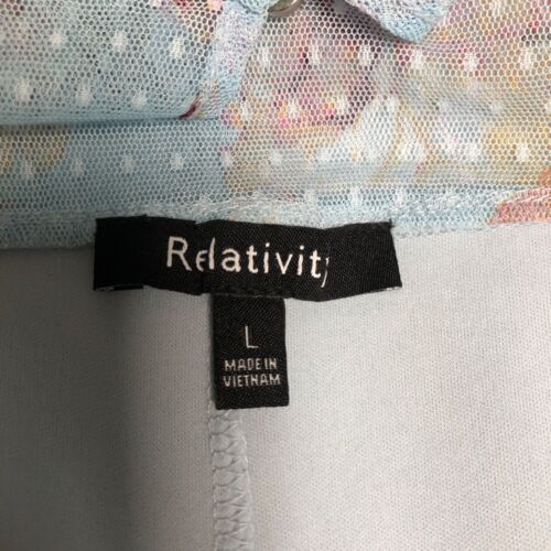 Relativity Blouse Womens Size Large Lined Floral Blue Sheer Flutter Sleeves Top - Picture 6 of 8