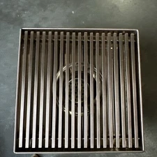 Reln Shower Drain 6"W Square Linear Pattern Cover Stainless Steel Rose Gold Slot