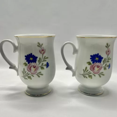 Lot Of 2 Fine China Silver Rim Mugs - Boutique - Floral Design - Sheffield Japan