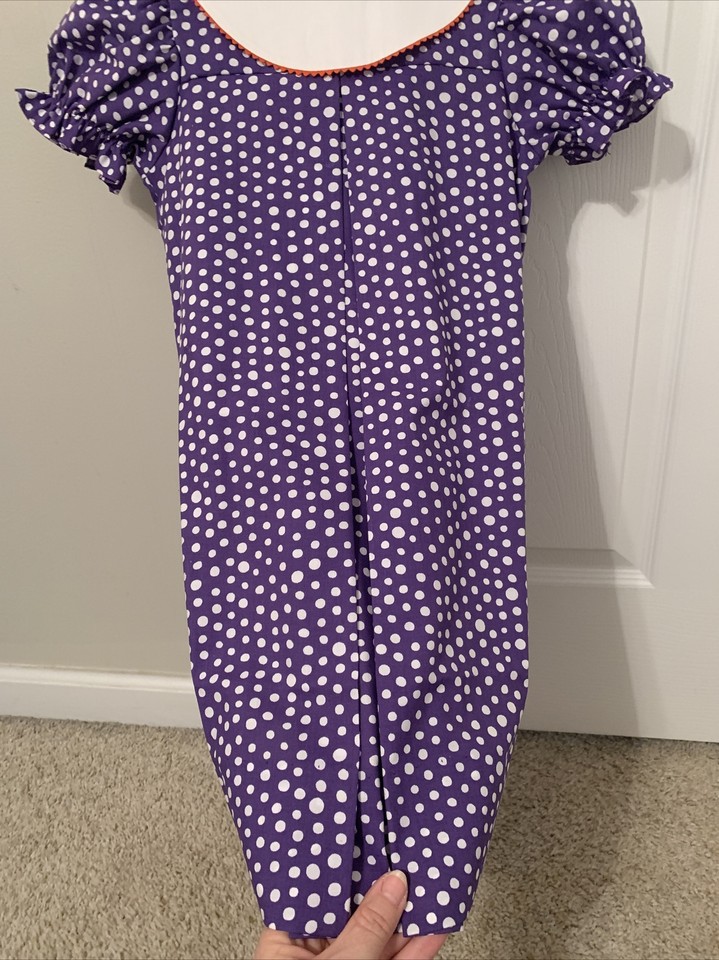 Purple polka dot collared dress with orange ric rac trim size 4T NWOT