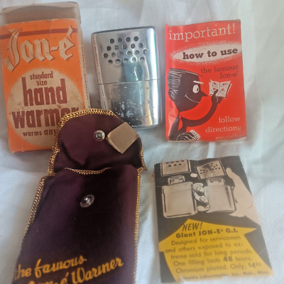 Jon -E  Pocket Warmer ALADDIN  LAB USA c 1950's BOX & PAPERS MADE FOR OUT DOORS