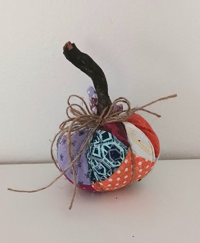 Fall Pumpkin/ Multi Color Fabric Pieces Quilt Top/ Tier Tray Filler/ Tablescape - Picture 2 of 5