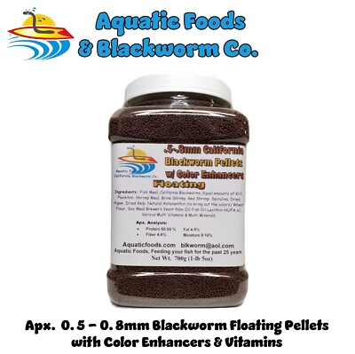 FLOATING California Blackworm Pellets w/Color Enhancers & Vitamins Apx .5 -.8mm