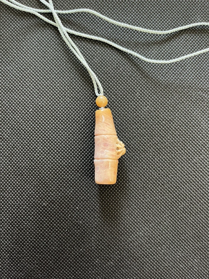 natural coral jade yellow and pink beetle on bamboo necklace - Image 2 of 4