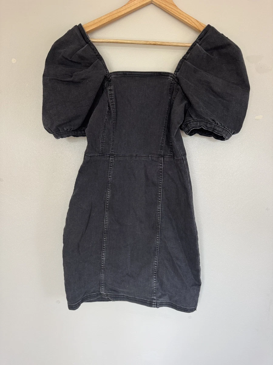 h&m black denim dress puff sleeve H&M Denim Black Dresses for Women for sale