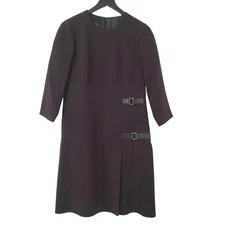 Carlisle Pleated Dress Size 8 Buckle Shift Brown Classic Preppy Academia Minimal