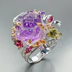 Jewelry ring 24 ct Natural Amethyst Ring 925 Sterling Silver Size 7.5 /R470738
