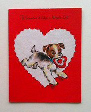 Puppy dog terrier w heart Hallmark vintage Valentine greeting card YY19