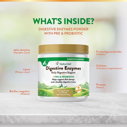 NaturVet DIGESTIVE ENZYMES PROBIOTICS Healthy Digestion for Dogs and Cats 4 oz - 第 4/8 張圖片