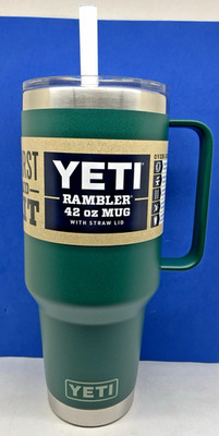 YETI NEW Black Forest Green RAMBLER 42 oz Mug with Straw & Lid