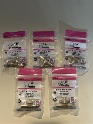 PACK OF 5 - SharkBite 1/2  x 1/2  x 3/8  Crimp Reducing Tee, Brass Plumb Fitting