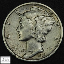 1931 S Mercury Silver Dime 10C - Cleaned
