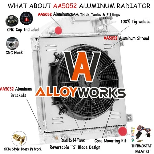 4 Row Radiator Shroud Fan For 1928 1929 Ford Model A Chevy Configuration - Bild 1 von 9