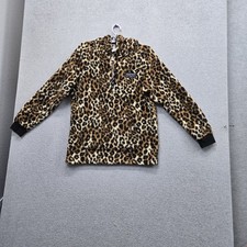 PINK Victoria's Secret Women Hoodie S Brown Leopard Print Sherpa Logo 1/2 Zip