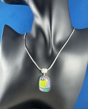 Vintage Sterling Silver 925 Glass Foil Pendant Necklace