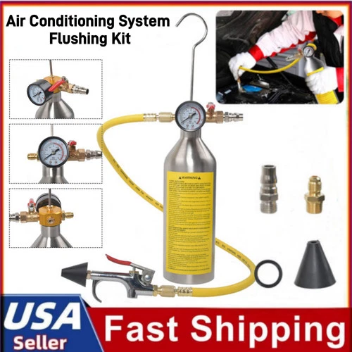 AC Flush Kit Automotive Air Conditioner System Clean Canister Flushing Gun Tool~