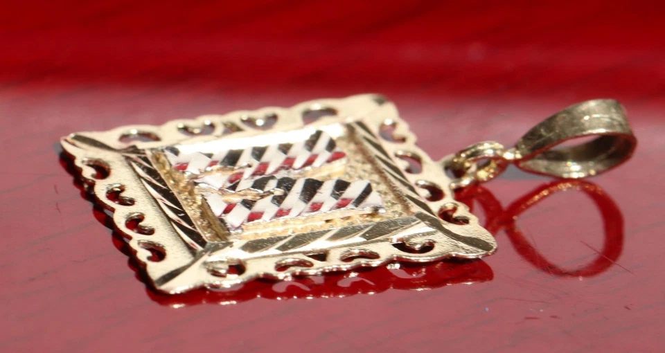 Colgante oro 10k 417 multitono inicial M' encanto corte diamante hecho a mano 1,7 g N2857 Foto 3 de 4