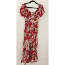 Auguste the Label Reverie Red Floral Puff Sleeve Boho Tiered Maxi DressUS 0