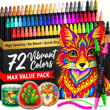 ARTISTRO Precision Dual-Tip Acrylic Paint Marker Pens - Set of 72 for Fabric,