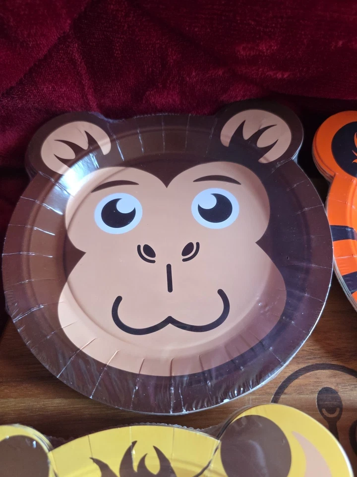 Nuevos platos de papel sellados para fiesta de animales de zoológico 14 unidades (4) león tigre mono jirafa Foto 3 de 4