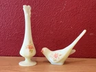 New ListingAntique Fenton Custard Glass Bird Hand Painted Signed & Matching Vase