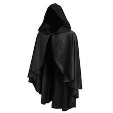 Fairy Hooded Cloak Renaissance Costume Medieval Cosplay Wizard Witch Cape Black