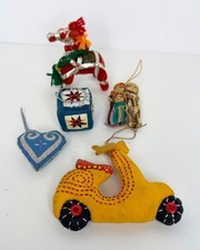 Vintage Handmade Felt Yellow Vespa Scooter Christmas Ornaments Retro Boho Lot