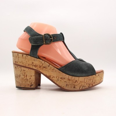 Fiorentini + Baker Cork Platform Sandals Women's Size EU 40 Navy Suede Buckle