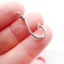 Fish Hook Pendant Sterling Silver Fishing Component Link Charm