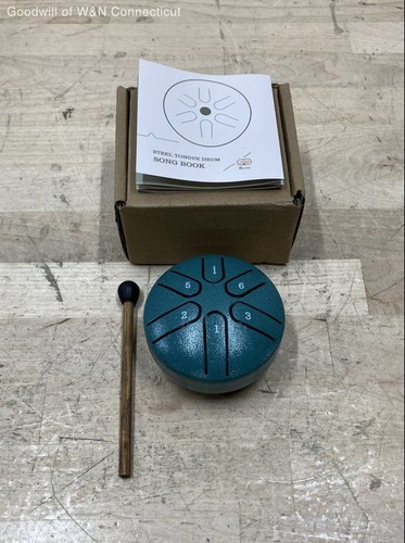 Mini Steel Tongue Drum 6-Note Percussion Teal Speckled Songbook Mallet