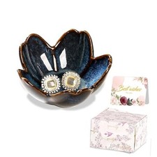 Flower Ceramic Ring Holder Dish Jewelry Tray Cute Vanity Organizer Room Blue