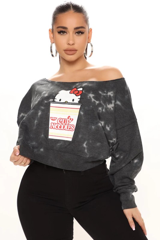 Fashion Nova Hello Kitty Off Shoulder Tie Dye Sweatshirt - Black/combo Small