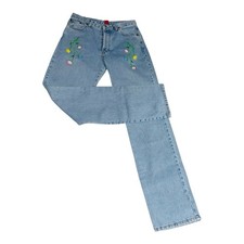 Vintage ABS Allen Schwartz Womens Blue Jeans 27 x32 Floral Stitched Button Fly