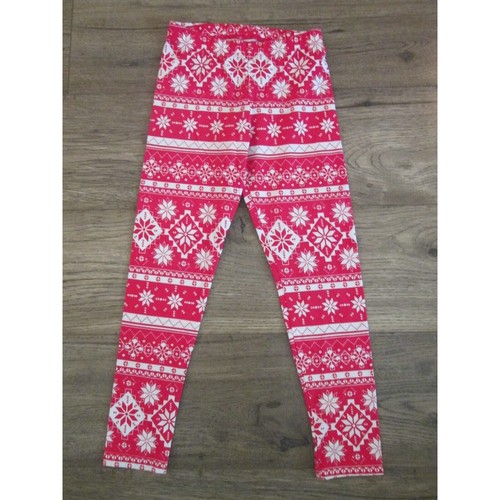 Girls Red Stretchy Pants Leggings Kids Medium Size 8 Bottoms White Snowflakes