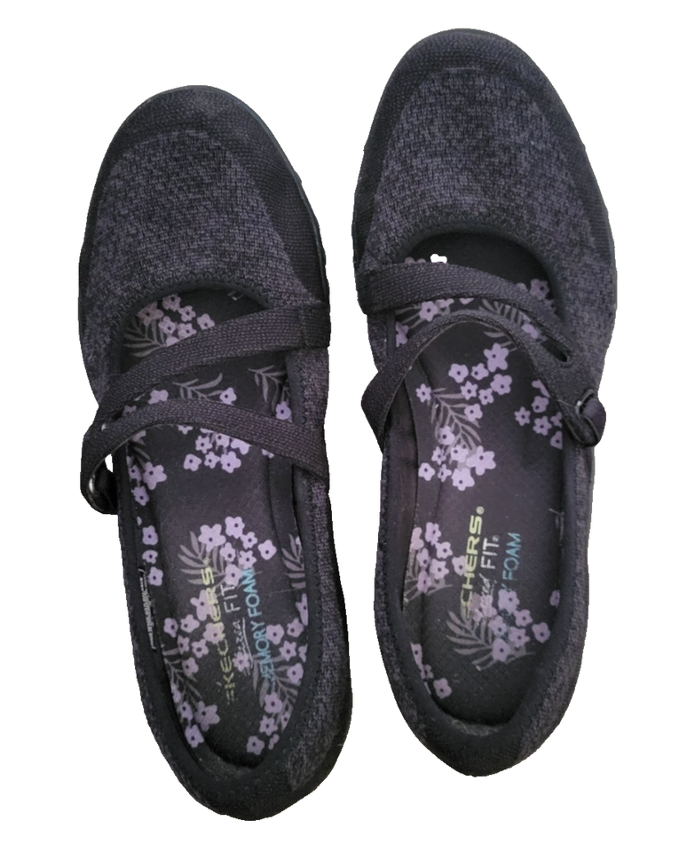 Skechers Women's Black Relaxed Fit Memory Foam Mary Jane Ballet Flats ...