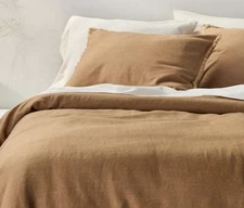 King/CA King Heavyweight Linen Comforter Warm Brown - Casaluna