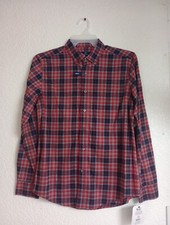 George Men's Long Sleeve Poplin Button-Up Shirt Red Plaid Small 34-36 NWT
