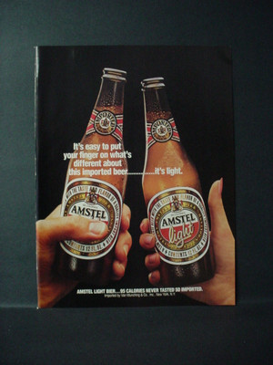 1985 Amstel + Amstel Light Beer Imported from Holland Vintage Print Ad 10961