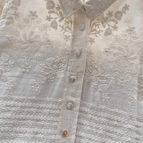 Lady Blouse Shirt Top Lace Floral Embroidery Button Ethnic Long Sleeve Basic New - Picture 12 of 31