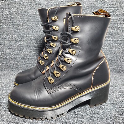 Dr Martens Leona Womens Black Smooth Leather Platform Heel - Main Image