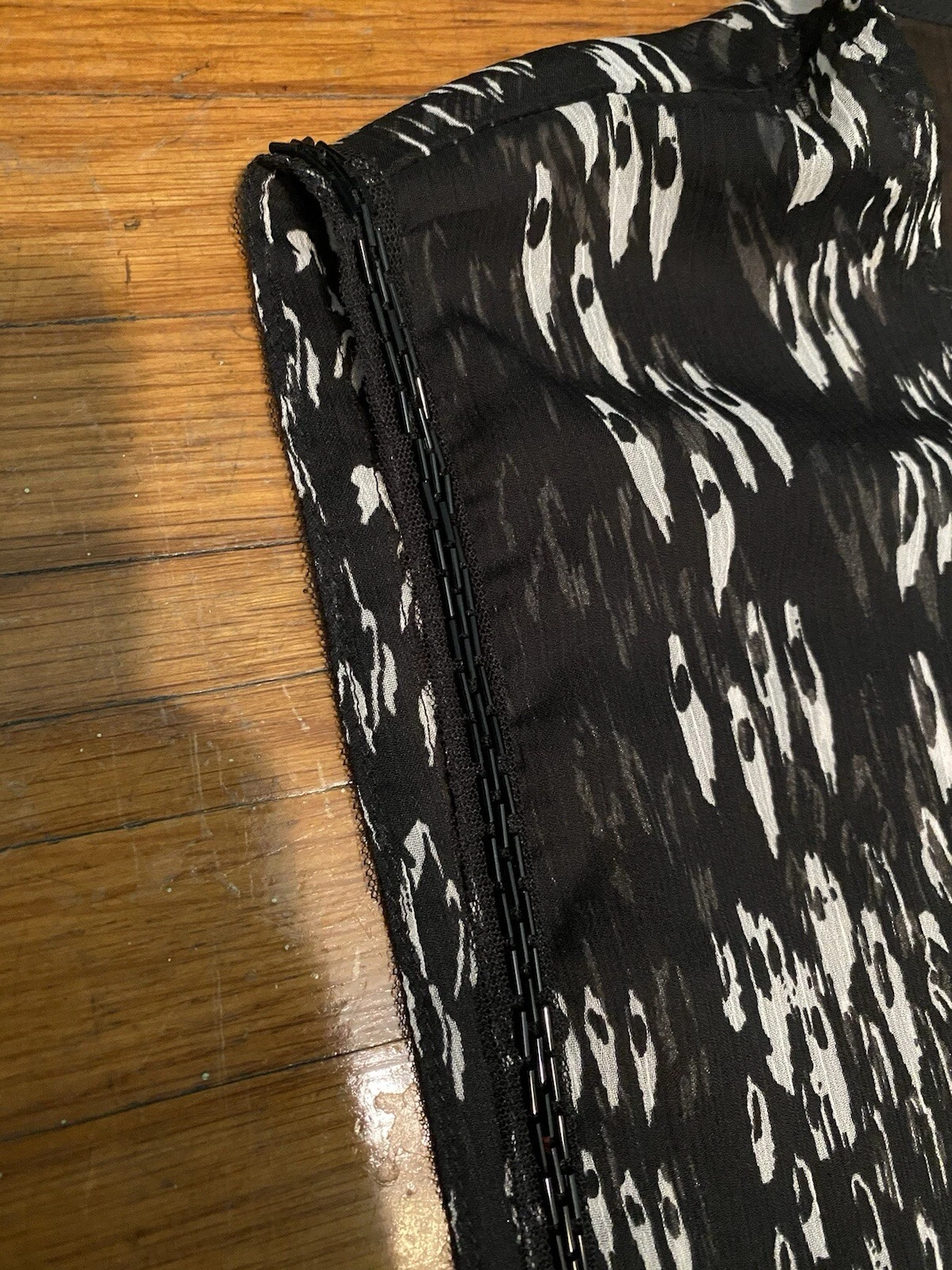 OFF WHITE Abito donna Express taglia small chiffon nero bianco sporco perline manica larga #F