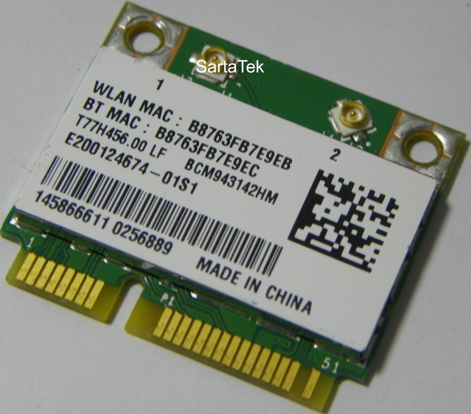 Sony 145866611 BCM943142HM 802.11n Wireless BT PCIe Half T77H456 