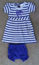 TWO FEET AHEAD white/purple stripe KANSAS STATE Univ. logo dress&shorts,12M,18M,