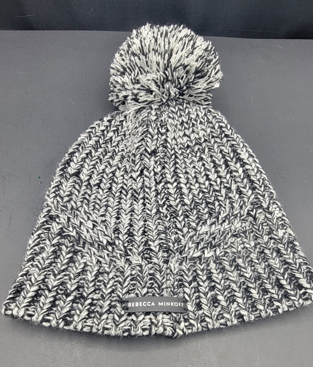 Rebecca Minkoff Womens Knit Hat Designer Beanie Black White  display picture 2