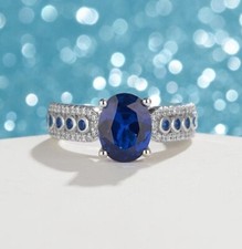 Oval Cut Simulated Blue Sapphire Pretty Engagement Ring In 14k White Gold Plated