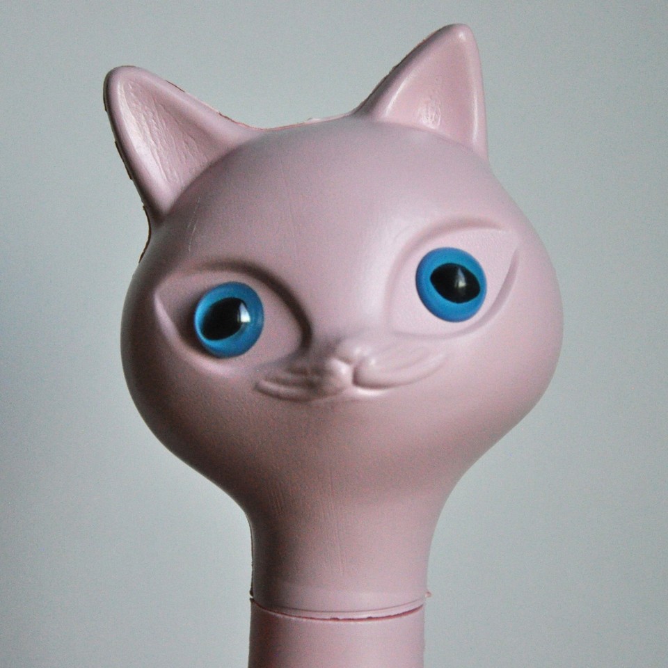 Vintage Pink Cat Bubble Bath Bottle EMPTY Plastic Blow Mold Tall Long