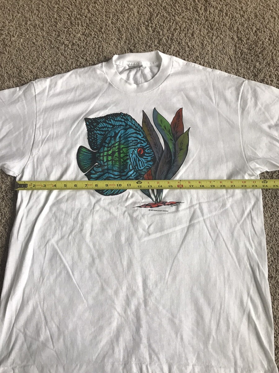 Vintage 1989 Single Stitch Oneita Fish Print Shirt Sea Graphic XXL