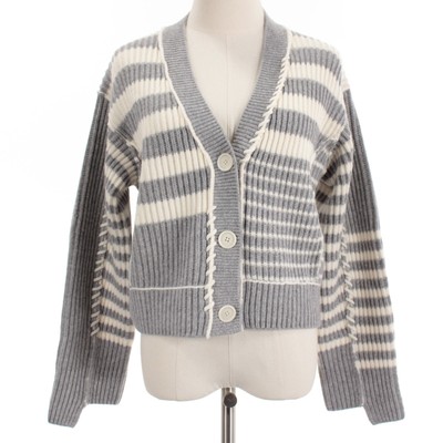 Simkhai NWT Adara Cardigan Sweater Size XS in Gray/Ivory Stripes Wool/Cashmere